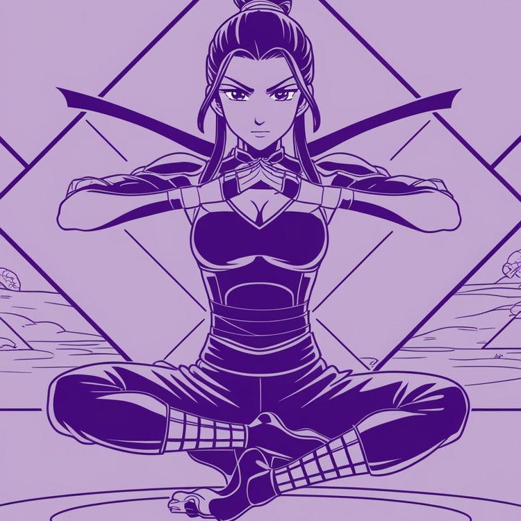 Warrior yogi character in ritual pose surrounded by sacred geometry and elemental glow — Heroine Ritual Collection