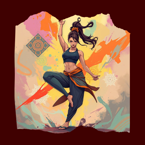 Illustration of a dancer with a colorful abstract background